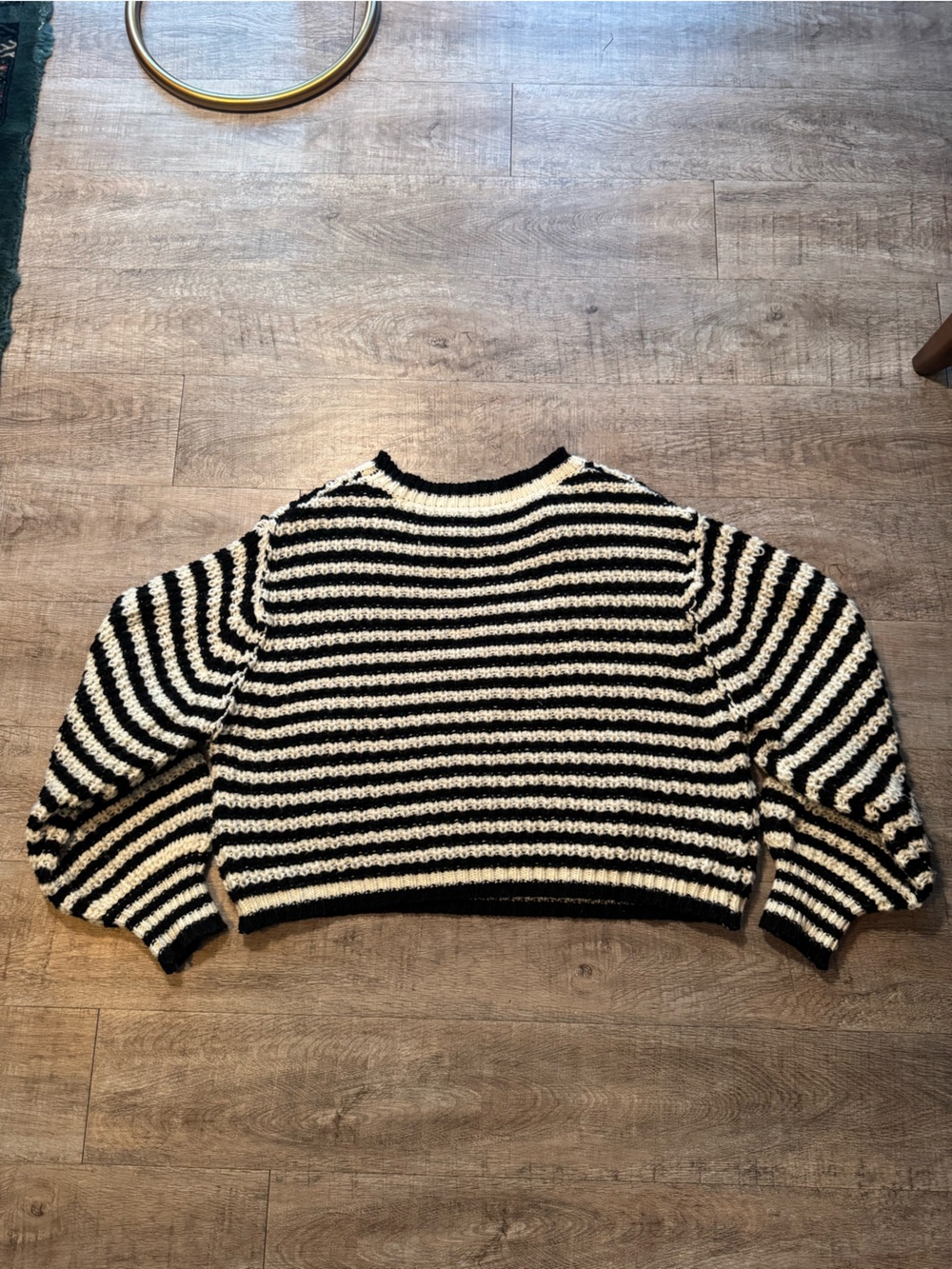 Cropped Black & Cream Striped Crewneck Sweater - Picture 5 of 5